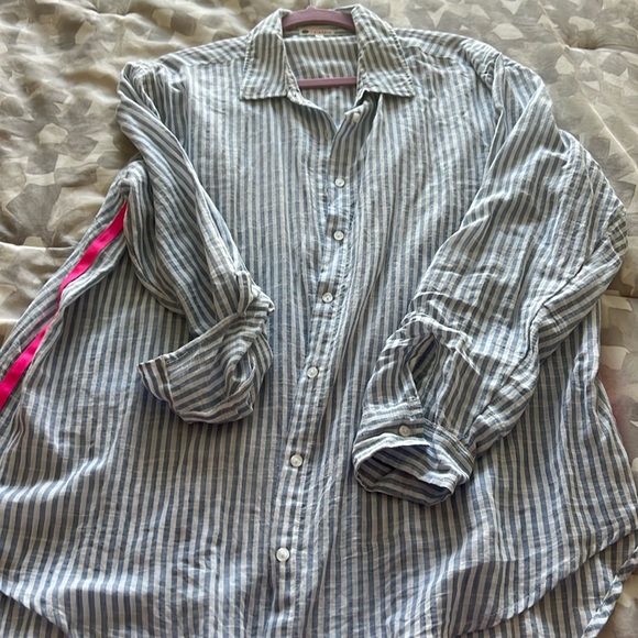 Long sleeve blue/white stripe button up - Picture 1 of 3